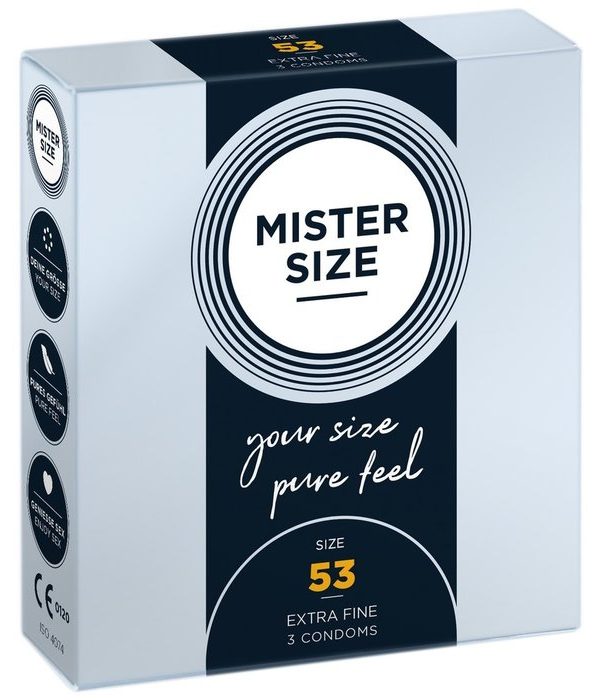 Voor de penis met een omtrek van 11-11,5 cm: Extra dunne condooms met een nominale breedte van 53mm.