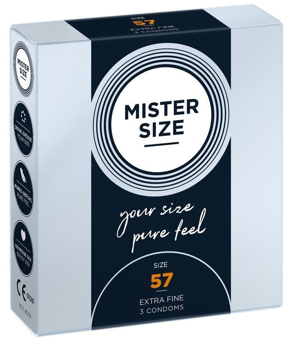 Voor de penis met een omtrek van 11,5-12 cm: Extra dunne condooms met een nominale breedte van 57mm.